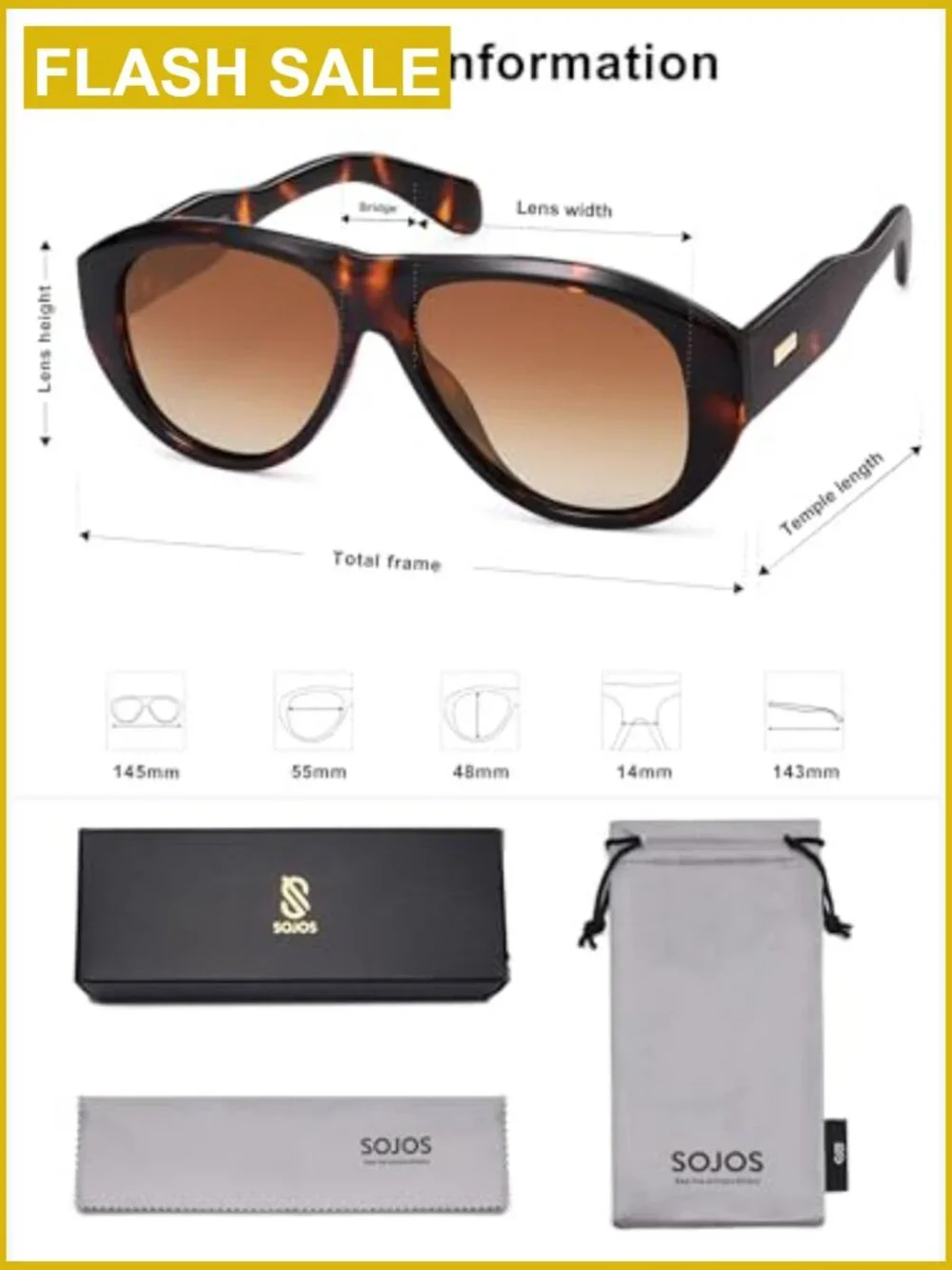 Retro Oversized Polarized Aviator Sunglasses UV Protection